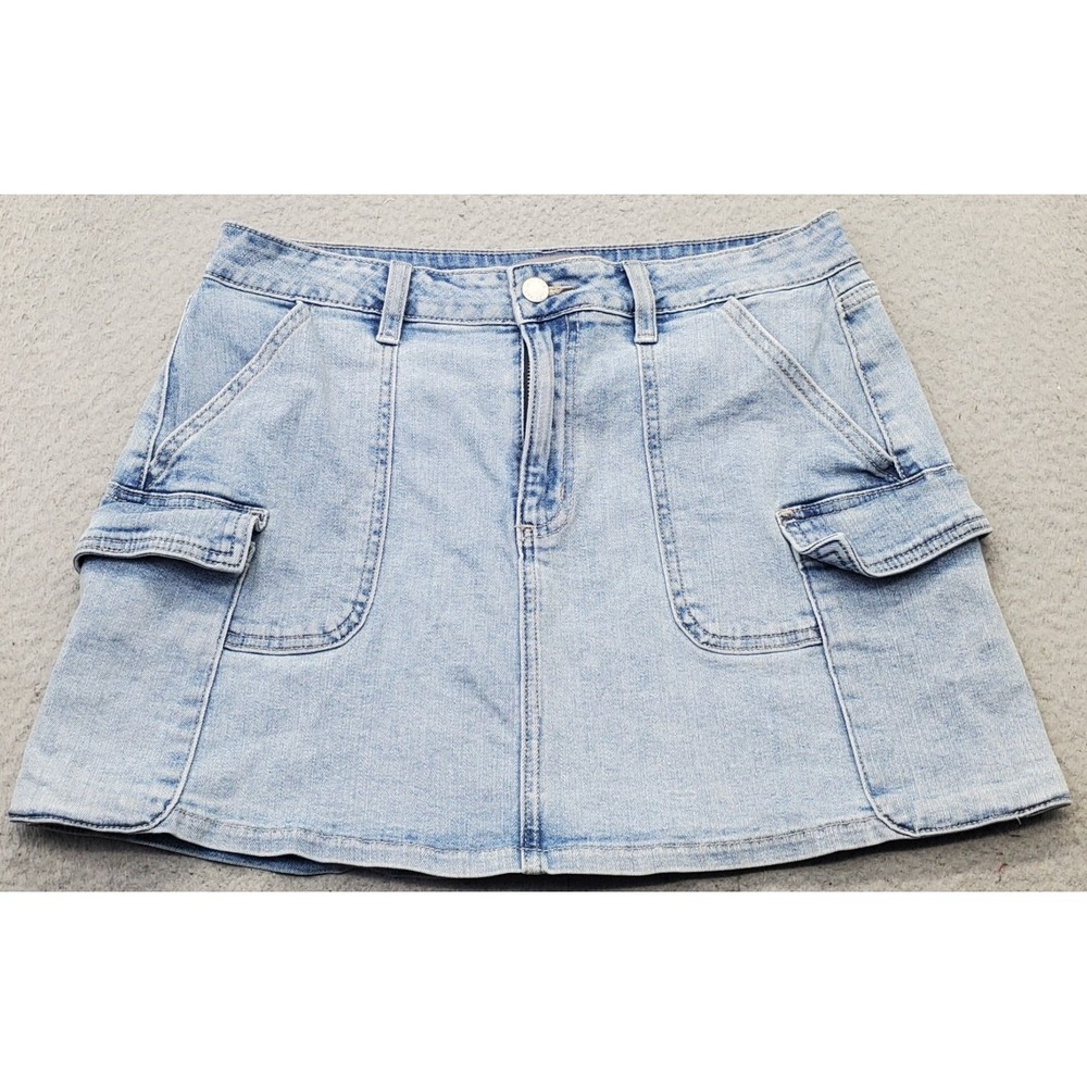 Just USA Cargo Skirt Womens Large Blue Denim Light Wash Stretch Utility Pockets